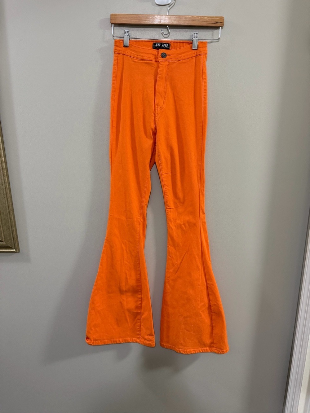 Women's High-Rise Orange Flare Bell Bottom Jeans. Size Small